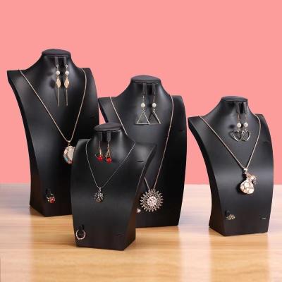 China OEM+ODM+Wholesale China OEM+ODM+Wholesale China Jewelry Display Stand Counter Jewelry Shop Display Stand Luxury Black Leather Jewelry Necklace Bust for sale