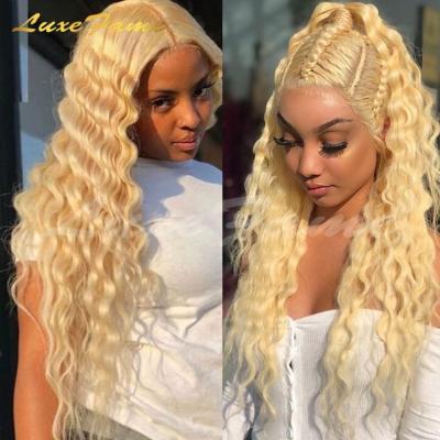 China Best Selling Transparent Lace Front Wig, Deep Wave Swiss Curly Lace Wig, 613 Honey Blonde Curly Blonde Hair 613 Deep Wave Wig for sale