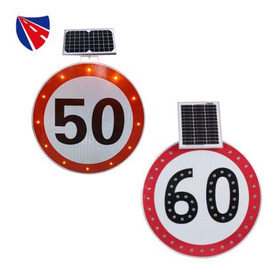 China Aluminium&Galvanized sheet Solar Tech Traffic Signs with Flashing Light Solar Powered LED Pedestrian Crosswalk Sign LED Digital Speed Limit Traffic Sign for sale