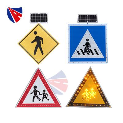 China Aluminium&Galvanized sheet Supplier of Illuminated Road Sign Board with LED Lights 24'' 30'' Flashing Pedestrian Crossing Solar Traffic Signs for sale