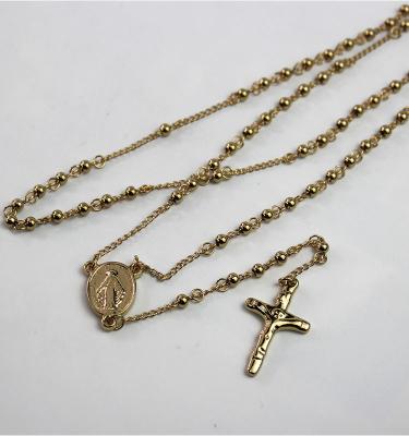 China Stainless Steel Mary Charm Catholicism and Jesus Christ Crucifix Cross Balls Rosary Chain Necklace Pendant Jewelry Cross Religious for sale