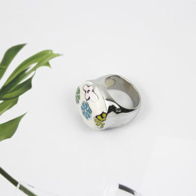 China Custom Stainless Steel Fashion Women Stainless Steel Enamel Flower Rings Jewelry for sale