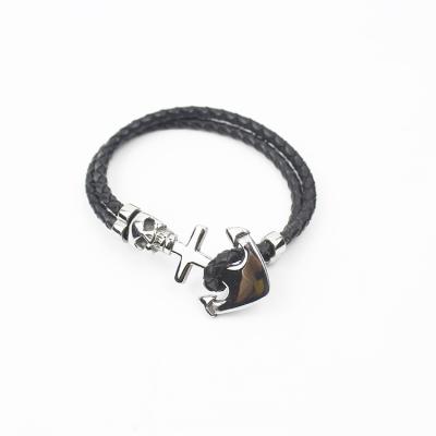 China Fashion High Quality Stainless Steel Armor Stainless Steel Anchor Genuine Leather Bracelet for sale