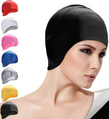 China Hot High End Pure Silica Gel Powder Pearl Swim Hat High Elastic Women Style Ladies Swim Hat High Elastic Earmuffs Ladies Swim Hat for sale