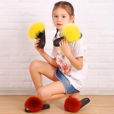 China Cushioning Colorful Fluffy Girls Fashion Women Sandals Luxury Kids Fur Slides for sale