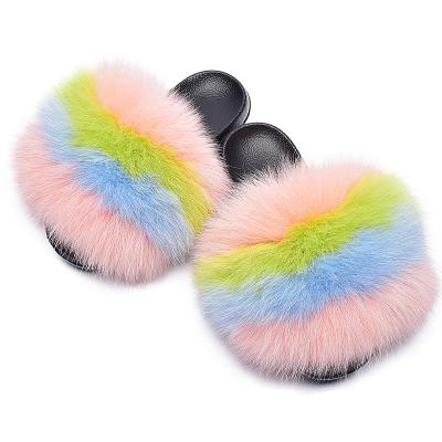 China New Arrival Fashion Women Girl Fluffy Home Warm Flat Cushioning Slips Lovely Plush Fur Hairy Slippers for sale