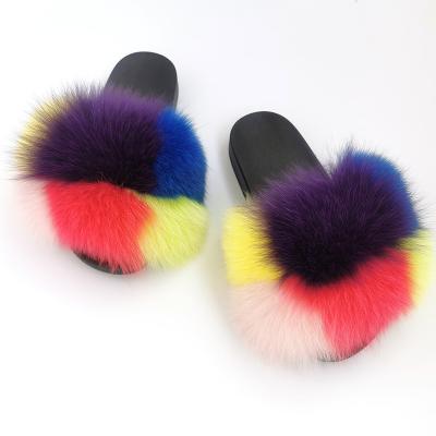 China New Arrival Luxury Fluffy Ladies Slippers Girl's Flip Flops Women Amazing Plush Hairy Fur Damping Slips Wholesale for sale