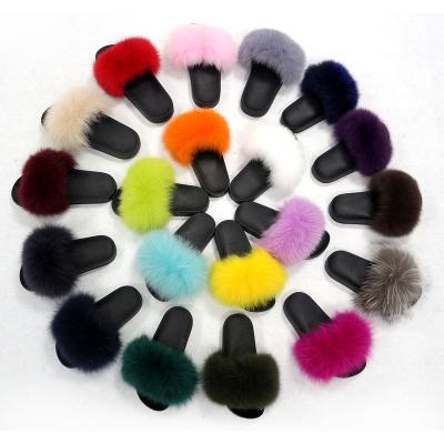 China Cushioning Women Real Fox Fur Soft Slides Fashion Fur Slippers For Toddlers And Women for sale