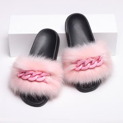 China Cushioning Cute Shiny Chain Women Fluffy Flip Flops Faux Furry Fur Slippers Fashion Fur Slippers for sale