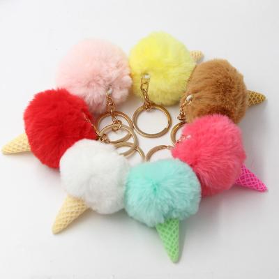 China Soft Hand Feeling Cute Furry Ball Ice Cream Cone Key Chain Ring Keyring Pompom Shoulder Bags Furry Acrylic Pendant for sale