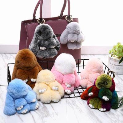 China Cute Soft Hand Feeling Plush Bunny Keychain Women Fur Pom Pom Angel Rabbit Key Ring for Plush Dolls Toy Girls Bag Car Key Pendant for sale