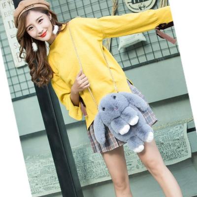 China Fashion \ Fluffy Bunny Rabbit Fur Pompoms Sling Shoulder Bag Girls Fashion Comfortable \ Durable Cartoon Rabbit With Chain for sale