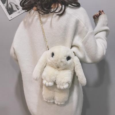 China Fashion\Comfortable\Durable Cute Rabbit Women Shoulder Bags Cartoon Lady Plush Chains Faux Fur Luxury Cross - Body Bag for sale