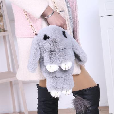 China Fashion\Comfortable\Durable Fluffy Rabbit Fur Pompoms Chain Bag Women Cartoon Rabbit Sling Bag Bunny Shoulder Plush Backpack for sale