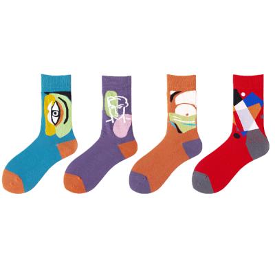 China INS Sales Illustration Style Cotton Print Girls Tube Warm QUICK DRY Socks For Teenager Custom Design Color Socks for sale