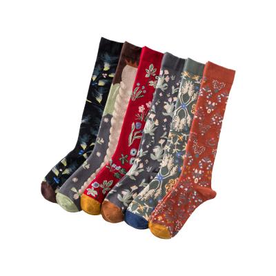 China QUICK DRY Women Pattern Floral Dress Socks Custom Design Cotton Colorful Casual Knee High Socks For Women for sale