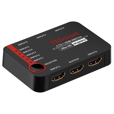 China HDCP TESmart Hot Sale 5 in 1 Out HDMI Changer 5x1 4K 60Hz 5 Ports HDMI Switcher with IR Receiver CCE 4K Remote Control Video Changer for sale