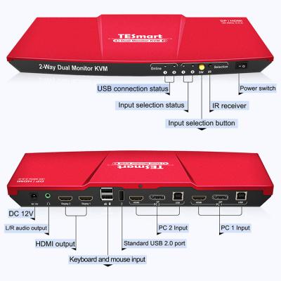 China TESmart OEM ODM DP Displayport DP Displayport USB KVM Switch Hot Compatibility KVM Dual Socket Auto Monitor KVM Switch with L/R Audio USB 2.0 2 HDMI KVM Display Mode Changer for sale