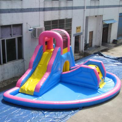 China Outdoor Entertainment Backyard Pink Inflatable Water Slide With Pool for sale