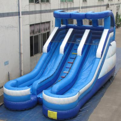 China Outdoor Entertainment Lanes Commercial Blue Inflatable Double Water Slide for sale