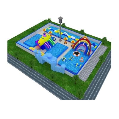 China Outdoor Playground Kids Mesh Fabric Pool Watersports Inflatable Bouncer With Slide for sale