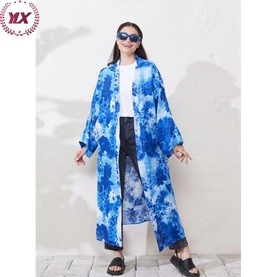 China Blue Breathable Abaya Eid Event Loose Fitting Islamic Clothing Cotton Muslim Women Polyester Loungewear Kimono Cardigan for sale