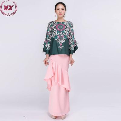 China Women's Clothing Muslim Sets Traditional Style Baju Kurung Malaysia Round Neck Fashion Design Kebaya Baju Kurung Modern Saudi Dress for sale