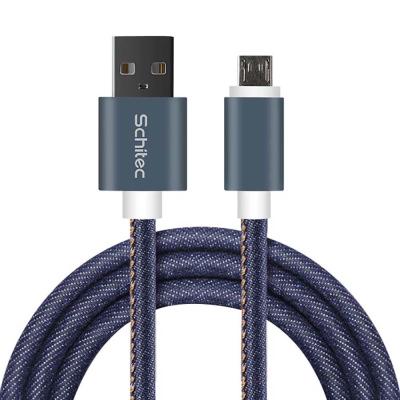 China Fabric Braided Micro USB Charging Cables New Design USB Jeans Wire Phone Cable Head Charger Material USB 2.0 Mobile Cable For Phone for sale