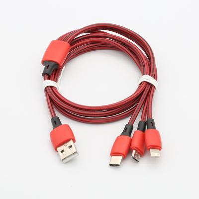 China Mobile Phone Etc.electronic Product Design 3.3ft Band NEW Soft 3 in 1 Data Cable USB A To Micro C Cable For iPhone Android Phone for sale