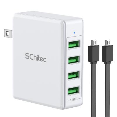 China Mobile Phone Charing 4 Port Wall Charger USA Plug In Multi USB Wall Charger With Two USB Cable for sale