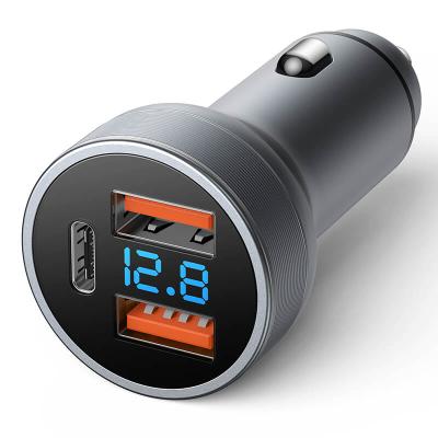 China Cellphones and other type-c fast charging left mobile device design 3 dual port car charger 72W aluminum alloy new QC 3.0 USB car 36W dual port fast led charger palladium 36W for sale