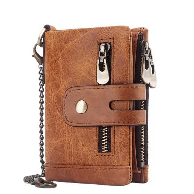 China Universal RFID Leather Mens Leather Zipper Pocket Leather Wallet for sale