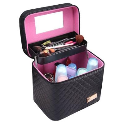 China Fashion Wholesale Custom Makeup New Large Capacity Travel Portable Makeup Case Portable PU Cosmetics Storage Bag for sale