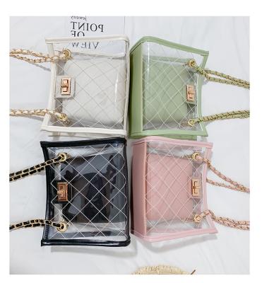 China Wholesale Clear Transparent Polyester PVC Women Handbags Fashion Tote Beach Bag Ladies Shoulder Bag for sale