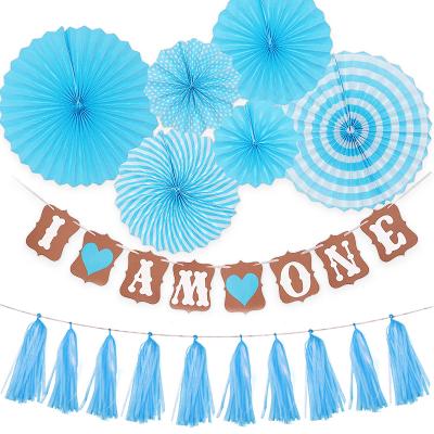 China Fashional 2020 hot sale party supplies decoration boy or girl paper fan banner baby shower set for sale