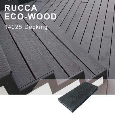 China Low Maintenance Custom 3d Embossed HDPE Wpc Decking 140x25 Wood Fastener Wpc Plastic Composite Hidden Deck Cuts Exterior for sale