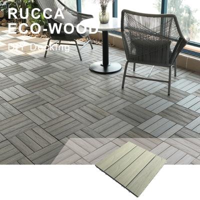 China Modern WPC Co-Extrusion DIY Wooden Plastic Composite Decking Solid Flooring Interlocking Outdoor Deck Tiles 300*300mm For Outdoor for sale