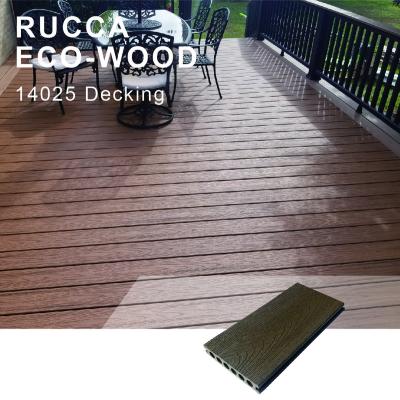 China Low Maintenance 3d Deep Embossed 140*25mm Round Hole Anti-UV Anti-Corrosion Outdoor Pool Wpc Decking Better Than PVC Decking for sale