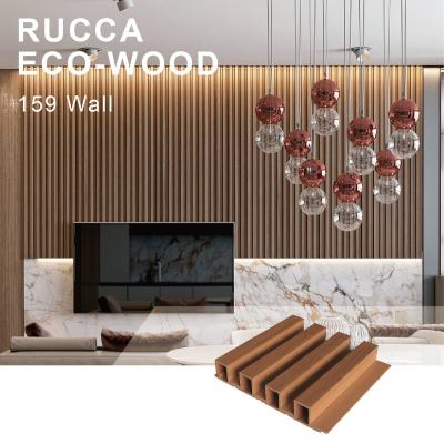 China WPC Grain 3d Panel 159*28mm Wall Teak Waterproof Indoor Decorative Fluted Teak Wall Cladding Panel for sale