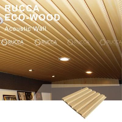 China Waterproof Foshan Rucca WPC Wood Composite Wall Panel for Bedroom Hotel Wall Soundproof Panel/PVC 3D Ceiling Decoration AW02 159*10mm for sale