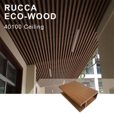 China Ceilings Artistic Ceiling Panel, Design Faux Wood Ceiling Tiles Rucca WPC Roof Faux Wood Foshan 40*100mm Plastic Composite Strip C09 for sale