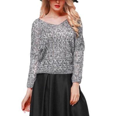 China Anti-pilling Promotion V Neck Loose Women's Hollow Out Jumper Sweater for sale