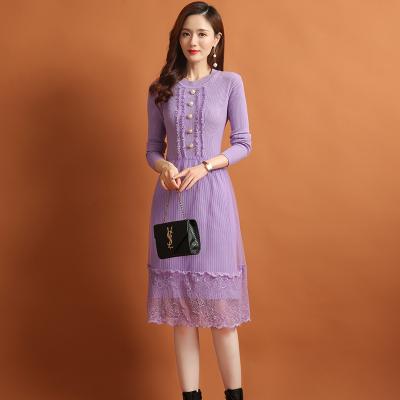 China New Arrival Fashionable Women Anti-wrinkle High Middle Neck Slim Fit Tassel Lace Knit Sweater Dress for sale