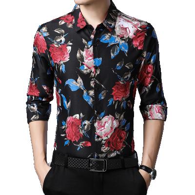 China New Arrival Anti-pilling Floral Printing Middle Ages Men's Slim Fit Blouse Summer Long Sleeve for sale