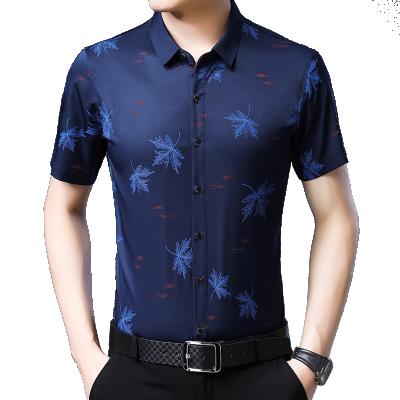 China Wholesale Non-ironing Anti-pilling Men's Short Sleeve Navy Color Printing Navy Color Summer Blouse for sale