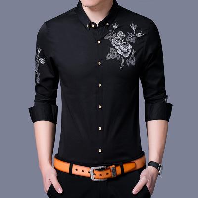 China Casual Style Fashionable Men's Anti-Pilling Custom Fit Floral Print Blouse Shirt Long for sale