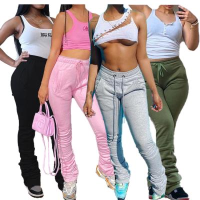 China Anti-Wrinkle Lady Jogging Stretchy Waist Pleated Pants Solid Color Stacked Pants Fashion Gaiters Workout Sweat Pants Please Filed for sale