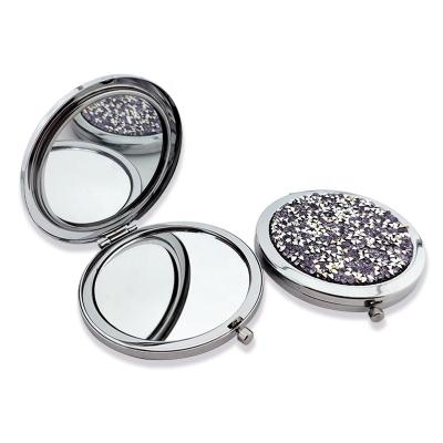 China Magnifying Luxurious Rhinestone Magnifying Compact Mirror Magnification 2X - 1X 2-Sided Mirror Pocket Mirror for sale