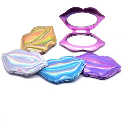 China Logo Wholesales Outdoor Portable Custom Double Sided Lip Shaped Makeup Beauty Mirror for sale