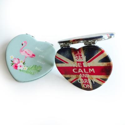 China Double Sided Promotion Gifts PU Souvenir Pocket Heart Shaped Leather Mirror for sale